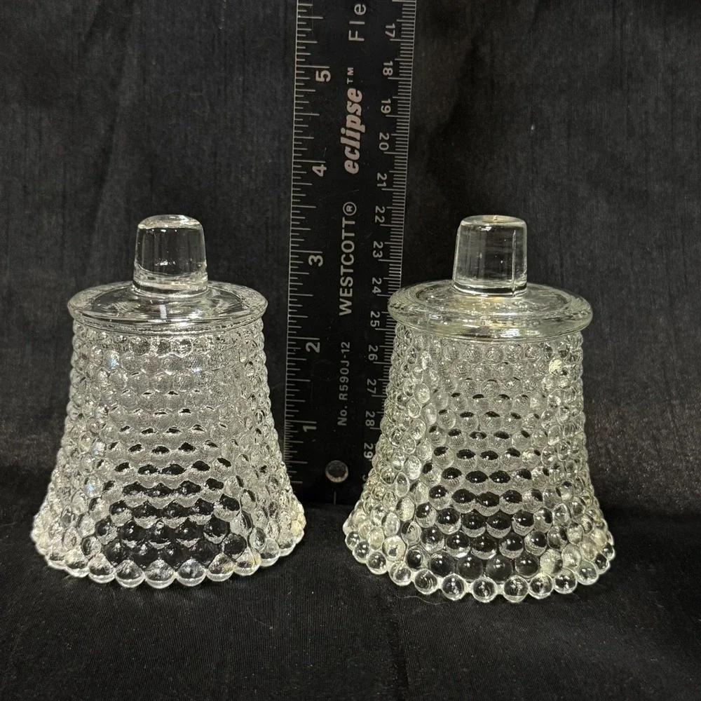 Vintage Pair Clear Hobnail Scalloped Glass Taper Candle Holders Hong Kong